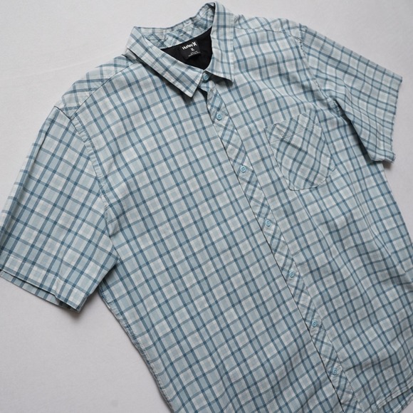 Hurley Plaid Shirt Mens XL Blue Stretch Button Up Surf Casual Short Sleeve - Picture 7 of 16